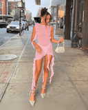 Alanna | Sleeveless Mini Dress – 3D Rose Ruffle Hem Summer Party Evening Dress
