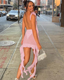 Alanna | Sleeveless Mini Dress – 3D Rose Ruffle Hem Summer Party Evening Dress