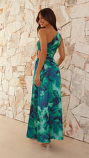 Alayah | Floral Print One Shoulder Maxi – Cut Out High Split Summer Wedding Guest Dress