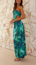 Alayah | Floral Print One Shoulder Maxi – Cut Out High Split Summer Wedding Guest Dress