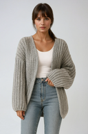 Alberta | Oversized Ribbed Knit Cardigan – Open Front Lantern Sleeve Casual