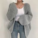 Alberta | Oversized Ribbed Knit Cardigan – Open Front Lantern Sleeve Casual