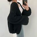 Alberta | Oversized Ribbed Knit Cardigan – Open Front Lantern Sleeve Casual