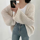 Alberta | Oversized Ribbed Knit Cardigan – Open Front Lantern Sleeve Casual