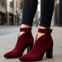 Alessa | Cutout Ankle Boots – Pointed Toe Buckle Strap Side Zip Block Heel