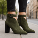 Alessa | Cutout Ankle Boots – Pointed Toe Buckle Strap Side Zip Block Heel