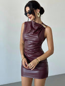 Alessandra | Glossy Mini Dress – Evening High Neck Sleeveless Shoulder Clasp