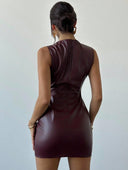 Alessandra | Glossy Mini Dress – Evening High Neck Sleeveless Shoulder Clasp