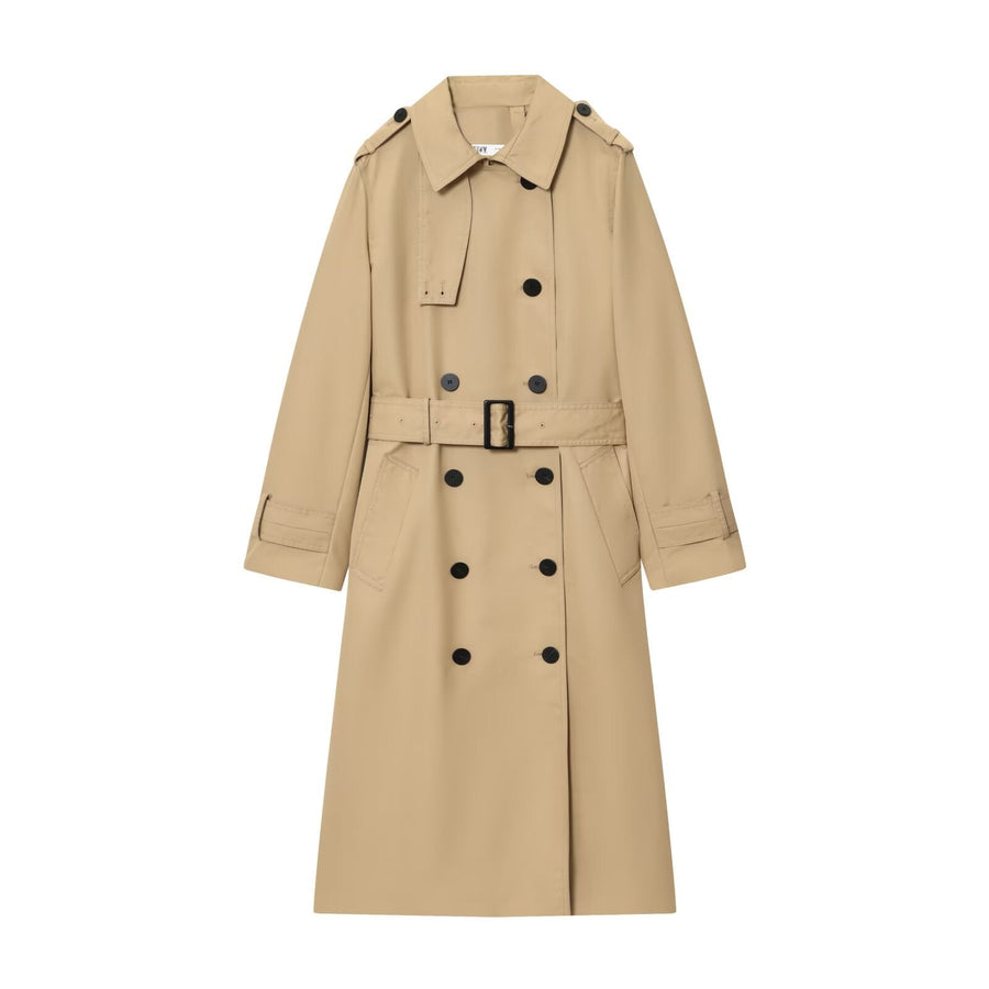 Alexandra | Classic Solid Trench Coat – Double Breasted Belted Longline
