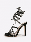 Alexis | Strappy High Heel Sandals – Rhinestone Floral Lace Up Party Shoes