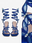 Alexis | Strappy High Heel Sandals – Rhinestone Floral Lace Up Party Shoes