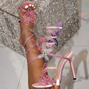 Alexis | Strappy High Heel Sandals – Rhinestone Floral Lace Up Party Shoes