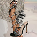 Alexis | Strappy High Heel Sandals – Rhinestone Floral Lace Up Party Shoes