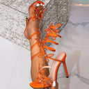 Alexis | Strappy High Heel Sandals – Rhinestone Floral Lace Up Party Shoes
