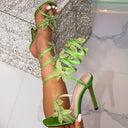 Alexis | Strappy High Heel Sandals – Rhinestone Floral Lace Up Party Shoes