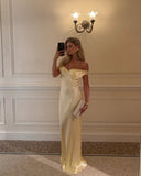 Alicia | Satin Maxi – Off Shoulder Sleeveless Body-Con Formal Wedding Guest Dress