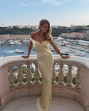 Alicia | Satin Maxi – Off Shoulder Sleeveless Body-Con Formal Wedding Guest Dress