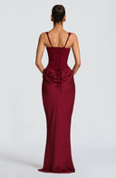 Alina | Satin Corset Maxi Dress – Square Neck Draped Hip Formal Evening Gown