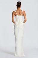 Alina | Satin Corset Maxi Dress – Square Neck Draped Hip Formal Evening Gown