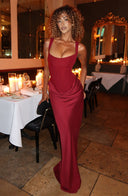 Alina | Satin Corset Maxi Dress – Square Neck Draped Hip Formal Evening Gown