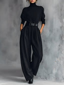 Alisha | Turtleneck Two Piece Set – Casual Long Sleeve Pleated Wide Leg Pants