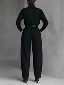Alisha | Turtleneck Two Piece Set – Casual Long Sleeve Pleated Wide Leg Pants