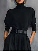 Alisha | Turtleneck Two Piece Set – Casual Long Sleeve Pleated Wide Leg Pants