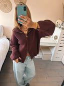 Alivia | Women's Ribbed Zip Front Cardigan – Collared Balloon Sleeve Everyday Wear