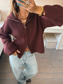 Alivia | Women's Ribbed Zip Front Cardigan – Collared Balloon Sleeve Everyday Wear