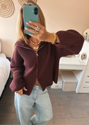 Alivia | Women's Ribbed Zip Front Cardigan – Collared Balloon Sleeve Everyday Wear