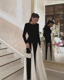 Allison | Two Tone Pleated Maxi – Round Neck Long Sleeve Cape Formal Evening Dress