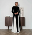 Allison | Two Tone Pleated Maxi – Round Neck Long Sleeve Cape Formal Evening Dress
