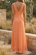 Alora | V Neck Chiffon Maxi Dress – Ruffle Split Hem Wedding Guest Summer Gown