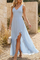 Alora | V Neck Chiffon Maxi Dress – Ruffle Split Hem Wedding Guest Summer Gown