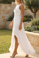 Alora | V Neck Chiffon Maxi Dress – Ruffle Split Hem Wedding Guest Summer Gown