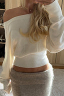 Alyson | Off Shoulder Knit Top – Cropped Ribbed Hem Long Batwing Sleeves