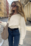 Alyson | Off Shoulder Knit Top – Cropped Ribbed Hem Long Batwing Sleeves