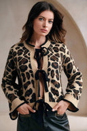 Amabel | Leopard Print Cardigan – Casual Tie Front Crew Neck Long Sleeve