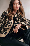 Amabel | Leopard Print Cardigan – Casual Tie Front Crew Neck Long Sleeve
