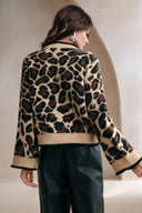 Amabel | Leopard Print Cardigan – Casual Tie Front Crew Neck Long Sleeve