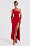 Amanda | Maxi – One Shoulder Ruched Waist High Split Body-Con Formal Evening Prom Dress