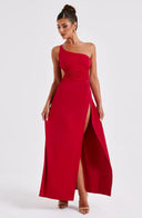 Amanda | Maxi – One Shoulder Ruched Waist High Split Body-Con Formal Evening Prom Dress