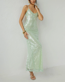 Amaria | Sequin Slip Maxi Dress – Spaghetti Strap Scoop Neck Fitted Evening Party
