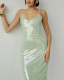 Amaria | Sequin Slip Maxi Dress – Spaghetti Strap Scoop Neck Fitted Evening Party