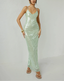 Amaria | Sequin Slip Maxi Dress – Spaghetti Strap Scoop Neck Fitted Evening Party