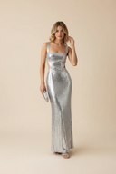 Amelia | Sequin Maxi – Square Neck Side Cut-Out Bodycon Prom Evening Dress