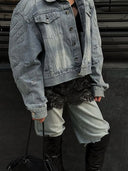 Amelie | Embroidered Denim Jacket – Button Front Oversized Long Sleeve