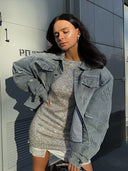 Amelie | Embroidered Denim Jacket – Button Front Oversized Long Sleeve