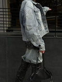 Amelie | Embroidered Denim Jacket – Button Front Oversized Long Sleeve
