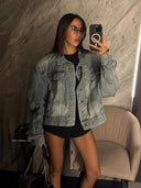 Amelie | Embroidered Denim Jacket – Button Front Oversized Long Sleeve